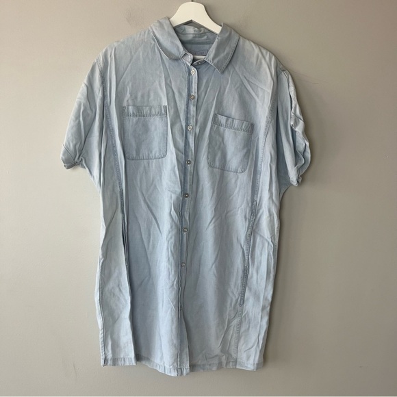 NWT Dylan Gray Button Down Light Blue Short Sleeve Mini Shirt Dress Medium - Picture 1 of 14